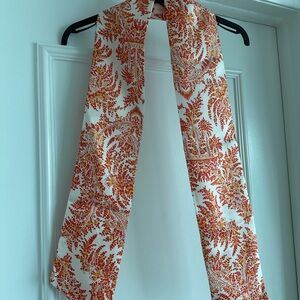 Vintage J. McLaughlin 100% Silk White Scarf with Red and Gold Floral Print